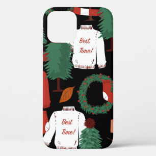 クリスマスツリー付き、かわいい手描きのシームレスな模様 iPhone 12ケース