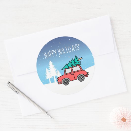 クリスマスツリー休日3インチ(6枚)ステッカー ラウンドシール (封筒)