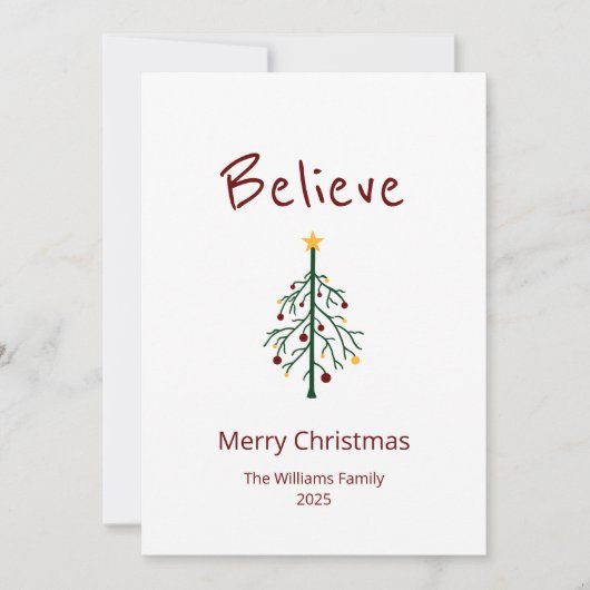 クリスマスツリー信じサンタホリデーカード シーズンカード (正面)