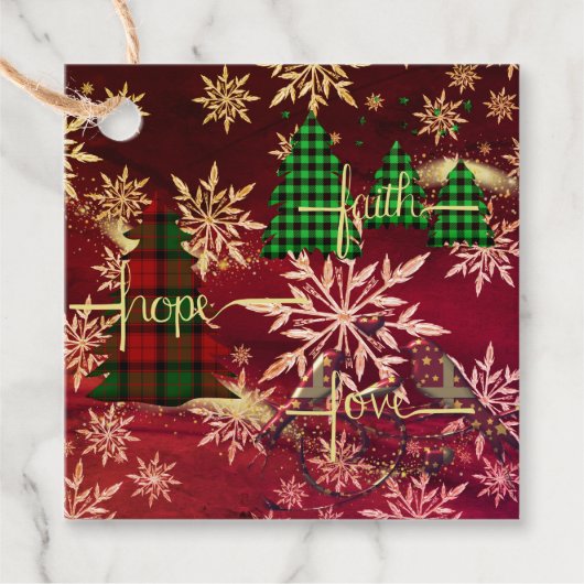 クリスマスツリー信仰ホープ愛金ゴールド雪片 フェイバータグ (正面)