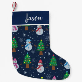 クリスマスツリー入り雪だるまデザイン オーダーメイド スモールクリスマスストッキング