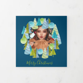 クリスマスツリー写真のパーソナライズされたクリスマス 三つ折りクリスマスカード
