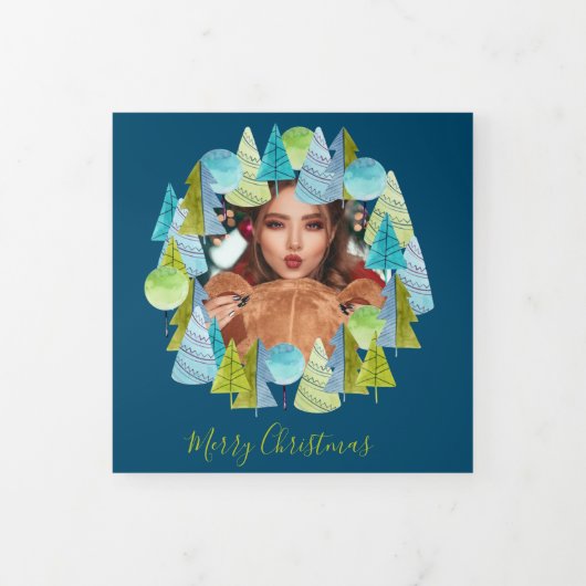 クリスマスツリー写真のパーソナライズされたクリスマス 三つ折りクリスマスカード (カバー)