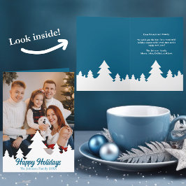 クリスマスツリー写真オーバーレイかわいいブルーファミリー シーズンカード