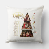 クリスマスツリー写真コラージュフェイクゴールドフォイルスタイル クッション (正面)