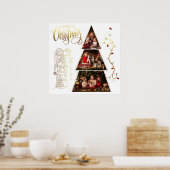 クリスマスツリー写真コラージュフェイクゴールドフォイルスタイル ポスター (キッチン)