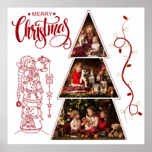 クリスマスツリー写真コラージュレッドスタイル ポスター