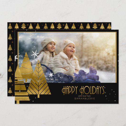 クリスマスツリー写真テンプレート金ゴールドID863 招待状 (正面/裏面)