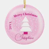 クリスマスツリー写真ピンクの星 セラミックオーナメント (正面)