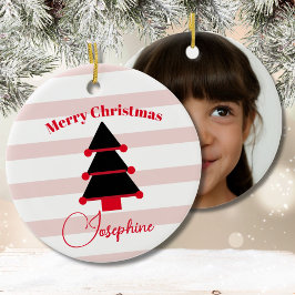 クリスマスツリー写真ピンク黒モダン赤 セラミックオーナメント