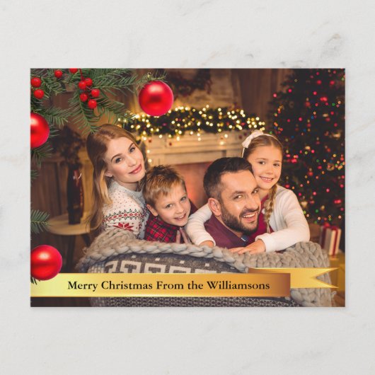 クリスマスツリー写真フレームクリスマス シーズンポストカード (正面)