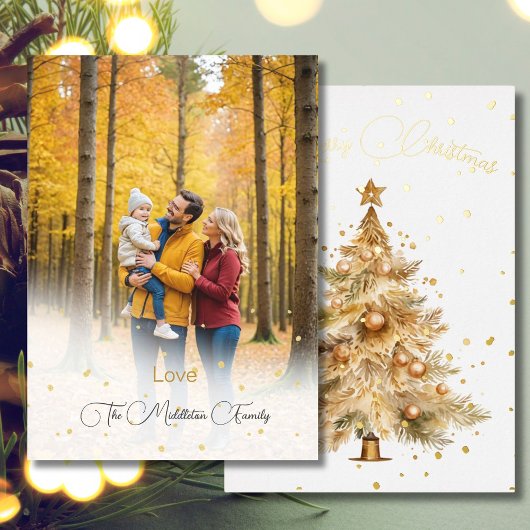 クリスマスツリー写真メリー金ゴールドホリデーカード 箔シーズンカード