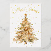 クリスマスツリー写真メリー金ゴールドホリデーカード 箔シーズンカード (正面)