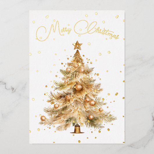 クリスマスツリー写真メリー金ゴールドホリデーカード 箔シーズンカード (正面)