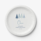 クリスマスツリー冬のオネダーランド少年の最初の誕生日 ペーパープレート (正面)