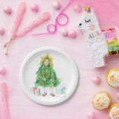 クリスマスツリー冬の休暇かわいい小さな女の子 ペーパープレート (パーティー)