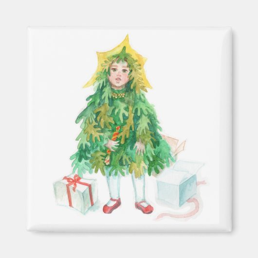 クリスマスツリー冬の休暇かわいい小さな女の子 マグネット (正面)