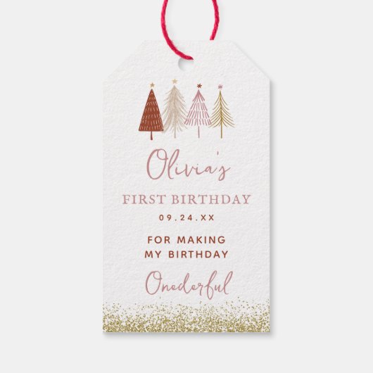 クリスマスツリー冬の女の子1st誕生日ありがとう ギフトタグ (裏面)