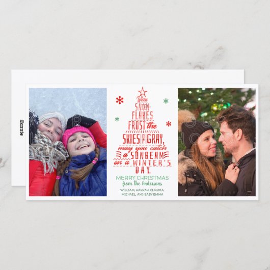 クリスマスツリー冬の雪片の詩の家族写真 シーズンカード (正面/裏面)