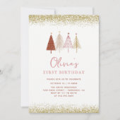 クリスマスツリー冬ワンダーランドガール1st誕生日 招待状 (正面)