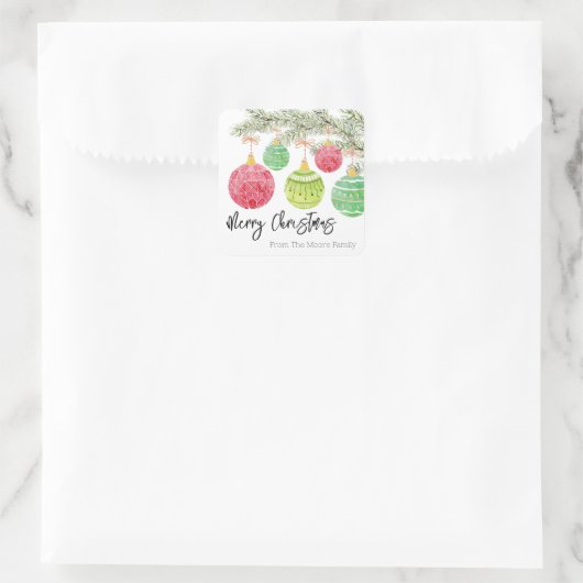 クリスマスツリー分岐ギフトステッカー スクエアシール (バッグ)