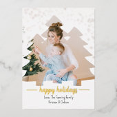 クリスマスツリー切り出しフォトフォイルホリデーカード 箔シーズンカード (正面)