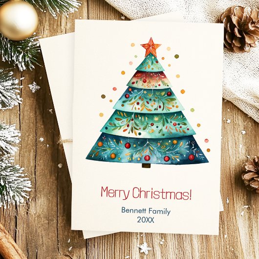 クリスマスツリー北欧ファミリーホリデーカード 招待状