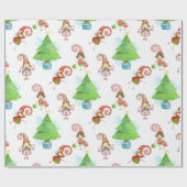 クリスマスツリー及び妖精のギフト用包装紙 ラッピングペーパー (フラット)