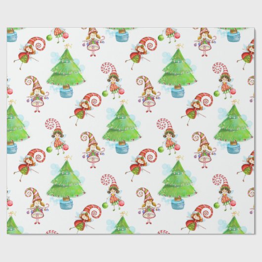 クリスマスツリー及び妖精のギフト用包装紙 ラッピングペーパー (フラット)