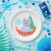 クリスマスツリー及び雪だるま ペーパープレート (パーティー)