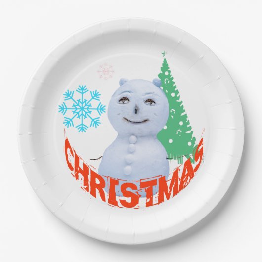 クリスマスツリー及び雪だるま ペーパープレート (正面)