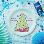 クリスマスツリー名パーソナライズされたターコイズパーティー ペーパープレート (パーティー)