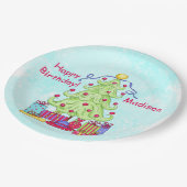 クリスマスツリー名パーソナライズされたハッピーバースデー ペーパープレート (アングル)