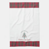 クリスマスツリー名前をカスタムするフェリズナビダードクリスマス キッチンタオル (縦)