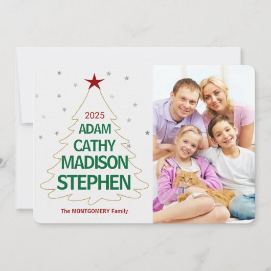 クリスマスツリー名黄金の色の星写真 シーズンカード (正面)
