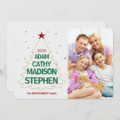 クリスマスツリー名黄金の色の星写真 シーズンカード (正面/裏面)