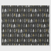 クリスマスツリー品種 – ブラック、ホワイト、金ゴールド ラッピングペーパー (フラット)