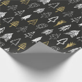 クリスマスツリー品種 – ブラック、ホワイト、金ゴールド ラッピングペーパー (角)