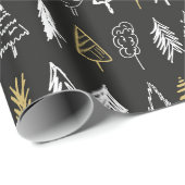 クリスマスツリー品種 – ブラック、ホワイト、金ゴールド ラッピングペーパー (ロールコーナー)