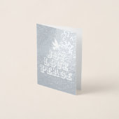 クリスマスツリー喜び愛の平和の白い鳩の箔 箔カード (正面)