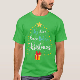 クリスマスツリー喜び愛の平和信じおもしろいパーティー Tシャツ