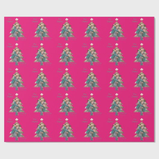 クリスマスツリー図形にファミリ写真をアップロードする ラッピングペーパー (フラット)