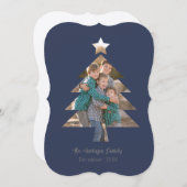 クリスマスツリー図形にファミリ写真をアップロードする 招待状 (正面/裏面)