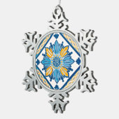 クリスマスツリー地中海のタイル花柄 スノーフレークピューターオーナメント (右)