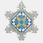 クリスマスツリー地中海のタイル花柄 スノーフレークピューターオーナメント (正面)