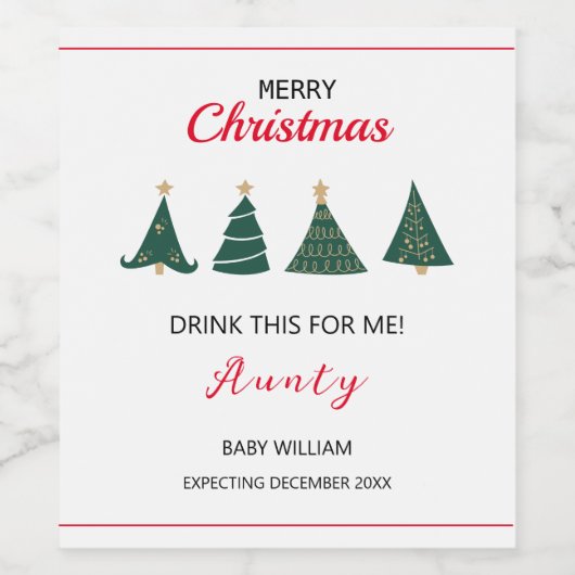クリスマスツリー妊娠の発表ファミリーアウンティ ワインラベル (シングルラベル)