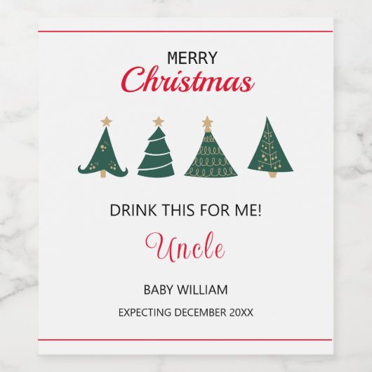 クリスマスツリー妊娠の発表ファミリー叔父 ワインラベル (シングルラベル)