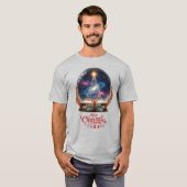 クリスマスツリー宇宙銀河スノーグローブ Tシャツ (正面フル)