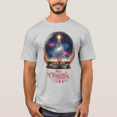 クリスマスツリー宇宙銀河スノーグローブ Tシャツ (正面)
