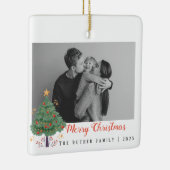 クリスマスツリー家族の写真の休日はがき セラミックオーナメント (右)